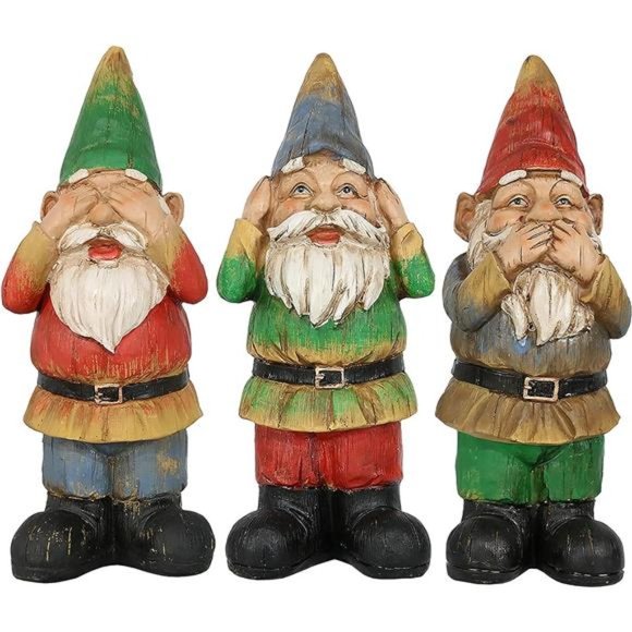 Other - 12-Inch H Three Wise Garden Gnomes - Hear, Speak, See No Evil Set - Outdoor